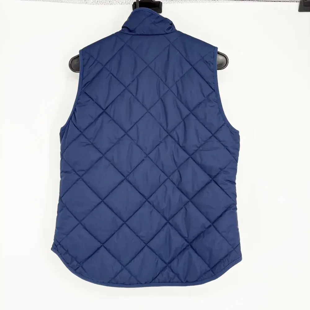 J. Crew Factory Blue Gingham Lined Quilted Vest Sz S Preppy Outdoors‎ Gorpcore